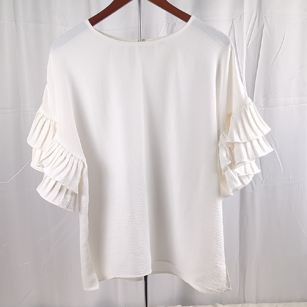 ODDY White Ruffle Sleeve Blouse